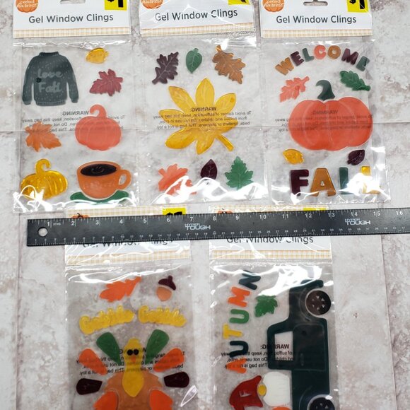 Autumn Decals Fall Gel Perfect Harvest Small Thanksgiving Window Clings 4 Packs - Picture 6 of 7